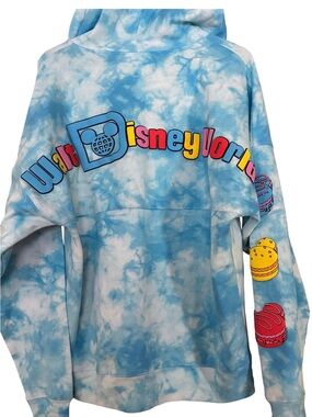 Disney Parks Blue Spirit Jersey Tie-Dye Zip-Up Hoodie with Macaron Patches